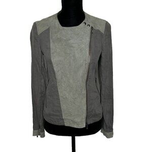 Armani Collezioni Linen Suede Jacket Size 4 Gray Full Zip Patchwork